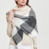 Wander Agio Womens Warm Blanket Scarf Square Winter Shawls Large Infinity Scarves Stripe Plaid Scarf - Image 4