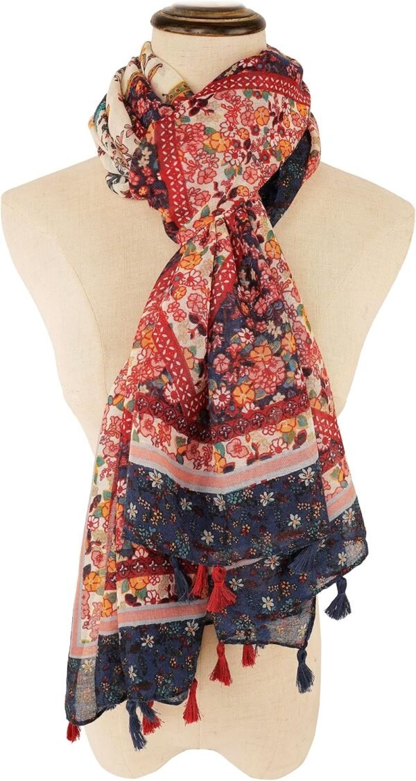 YOUR SMILE Large Boho Scarf for Women Lightweight Floral Printed Scarves Fall Winter Fashion Fringed Shawl wraps - Image 3