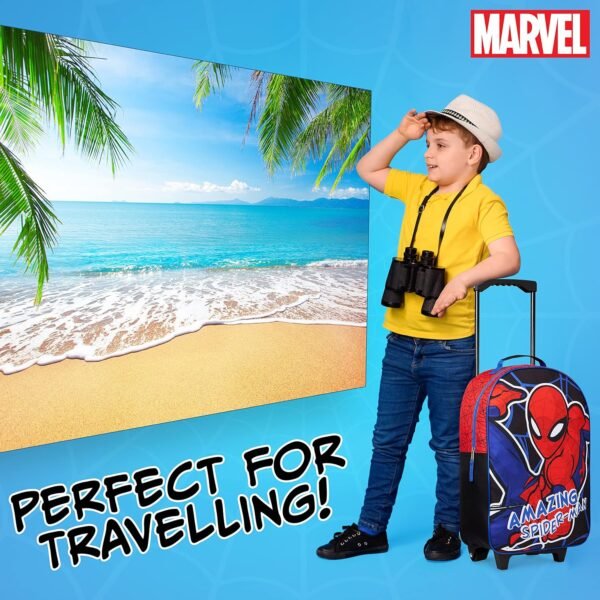Marvel Kids Suitcase for Boys Foldable Trolley Hand Luggage Bag Carry On Avengers Travel Bag with Wheels Cabin Bag Wheeled Bag with Handle Spiderman Trolley Suitcase Boys (Multicolor Spiderman) - Image 3