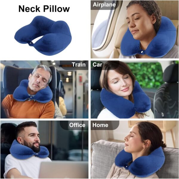 Inflatable Travel Neck Pillows for Airplanes, Long Flight Must Haves for Sleeping to Avoid Neck and Shoulder Pain, Comfortably Support Head and Neck for Flight, Car, Bus and Office (Blue) - Image 6