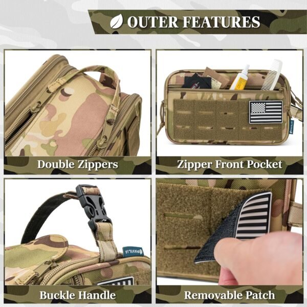 Pavilia Tactical Toiletry Bag for Men, Hygiene Travel Bag, Military Dopp Kit, Water Resistant Molle Pouch, Mens Shaving Grooming Essentials, Bathroom Shower Toiletries Small Organizer Case, Camo - Image 4