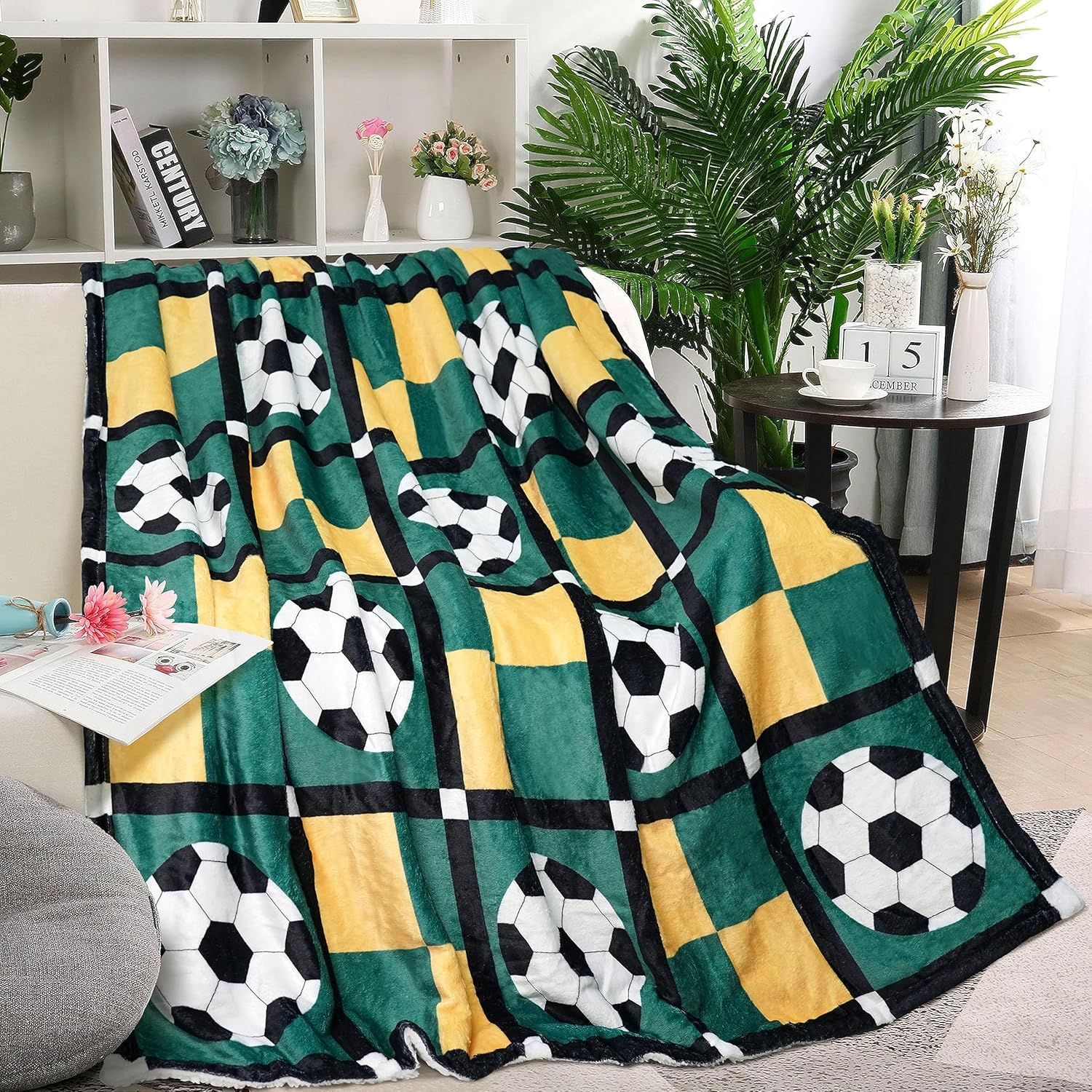 Soccer Blanket Gifts for Boys Girls Soccer Lovers, Green Soccer Throw Blanket Super Soft Travel Bed Sofa Blankets for Sport Fans Kids Adults Player Coach, 50 × 60 inch - Image 2
