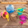 JOYIN Foldable Beach Bucket Set - 3 Packs Collapsible Toy Buckets with Shovels and Mesh Backpack for Kids Toddlers Party, Camping Gear, Travelling, Fishing Water Pail (Pink/Purple/Green) - Image 3