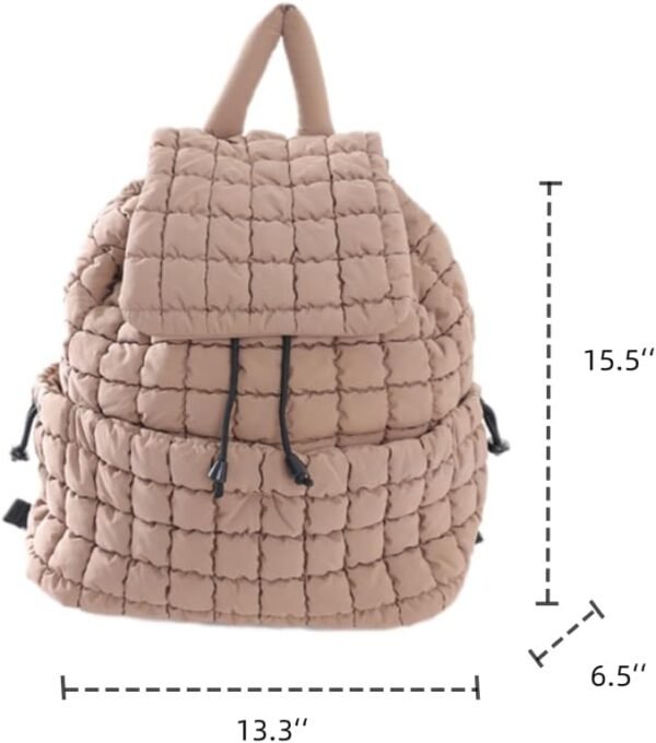 VAKAER Puffer Backpack for Women Lightweight Quilted Hiker Pack with Drawstring Padding Backpacks for Travel Gym (Khaki) - Image 2