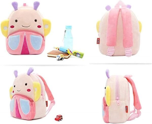 KISSOURBABY Cute Kids Toddler Backpack Plush Toy Backpack Snack Travel Bag Pre-School Bags for Girls 2-4Years(Butterfly) - Image 2