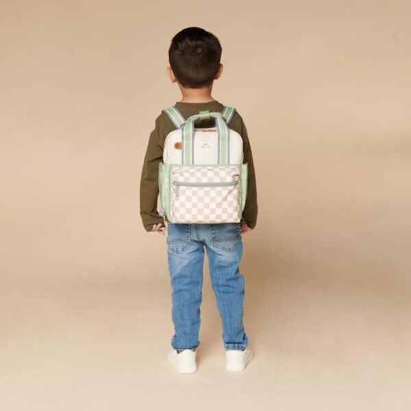 Itzy Ritzy Toddler Backpack - Daycare Bag - Features Adjustable Shoulder Straps, 2 Side Pockets & Spacious Interior with Wipeable Fabric Lining & Name Label, Checkerboard Backpack - Image 2