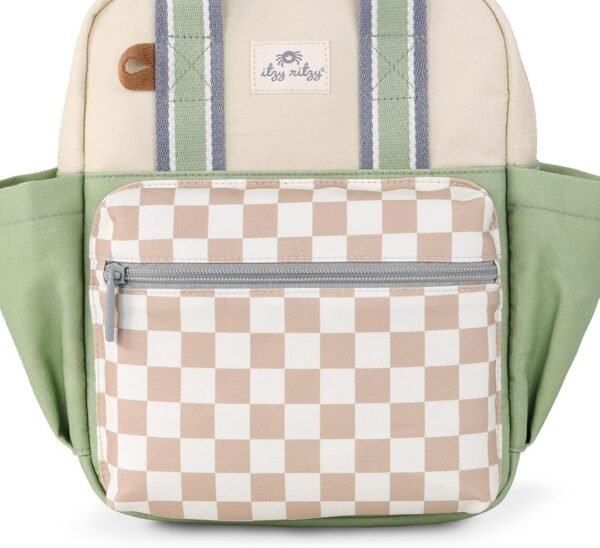 Itzy Ritzy Toddler Backpack - Daycare Bag - Features Adjustable Shoulder Straps, 2 Side Pockets & Spacious Interior with Wipeable Fabric Lining & Name Label, Checkerboard Backpack - Image 7