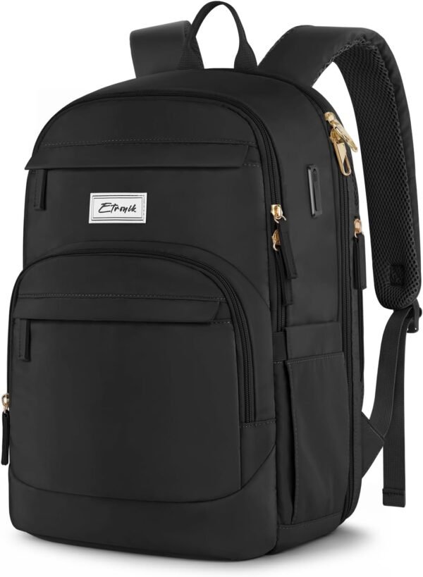 ETRONIK Travel Backpack for Women, 15.6 Inch Anti Theft Laptop Backpack with USB A & C Charging Port, Water Resistant Work Backpack, Computer Backpacks for Nurse, Teacher, College, School, Black
