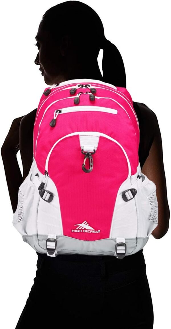 High Sierra Loop Backpack, Travel, or Work Bookbag with tablet sleeve, One Size, Pink Punch/White/Ash - Image 7