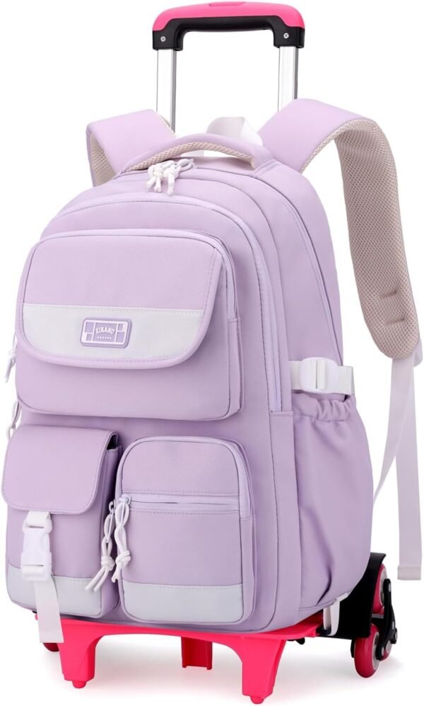 Solid Color Rolling Backpack for Girls Boys Cute Elementary school bag with wheels,Purple Trolley Bags for Travel