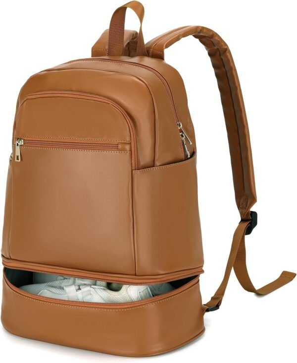 seyfocnia Gym Backpack for Women,Small Travel Backpack with Shoes Compartment Lightweight Backpack Waterproof Sports Backpack Casual Daypack-Brown