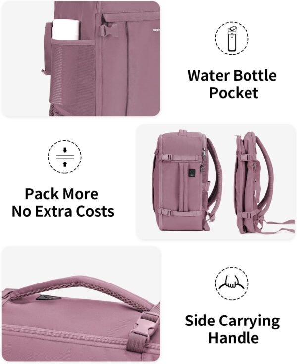 ECOHUB Travel Backpack for Women, Carry on Backpack with USB Charging Hole, Spirit Airlines Personal Item Bag Flight Approved, 15.6 Inch Laptop Backpack with Anti Theft Pockets, 30L, Pink - Image 6