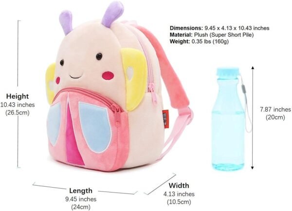 KISSOURBABY Cute Kids Toddler Backpack Plush Toy Backpack Snack Travel Bag Pre-School Bags for Girls 2-4Years(Butterfly) - Image 3