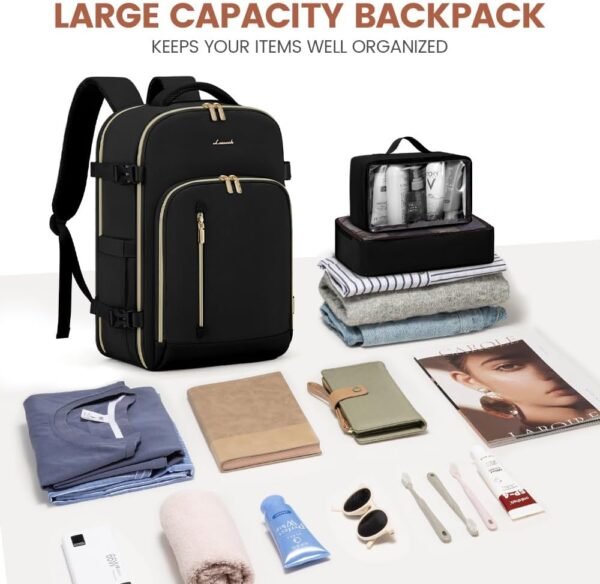 LOVEVOOK Carry on Backpack, Travel Backpack for Women Flight Approved, Waterproof Large Personal Item Travel Bag with 3 Packing Cubes, Daypack Luggage Weekender Overnight Backpack - Image 7