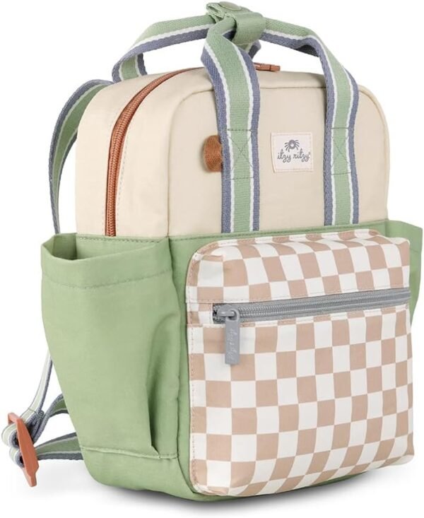 Itzy Ritzy Toddler Backpack - Daycare Bag - Features Adjustable Shoulder Straps, 2 Side Pockets & Spacious Interior with Wipeable Fabric Lining & Name Label, Checkerboard Backpack - Image 5