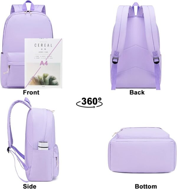 School Backpack for Teen Girls Kids Bookbags Elementary Middle School Laptop Bags Women Travel Daypacks (Purple) - Image 5