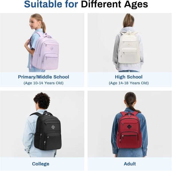 Lightweight Backpack for School, Classic College Backpack Multiple-pocket Bookbag for Teen Boys Girls Travel Backpack with Luggage Strap for Women Men, Black - Image 3
