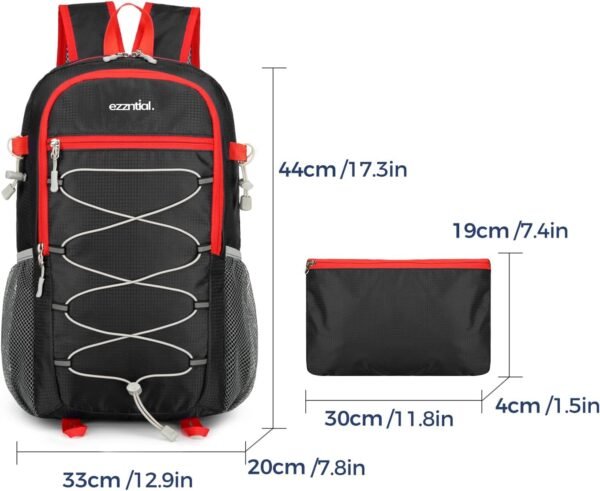 Hiking Backpack 30L Lightweight Packable Daypack for Men Women Waterproof Outdoor Foldable Travel Daypack BLACK - Image 4