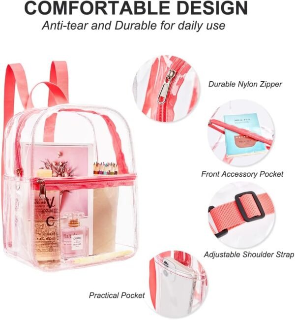 Clear Backpack Stadium Approved,Heavy Duty Cold-Resistant Transparent PVC Backpack with Work, Security Travel & Stadium(Pink) - Image 4