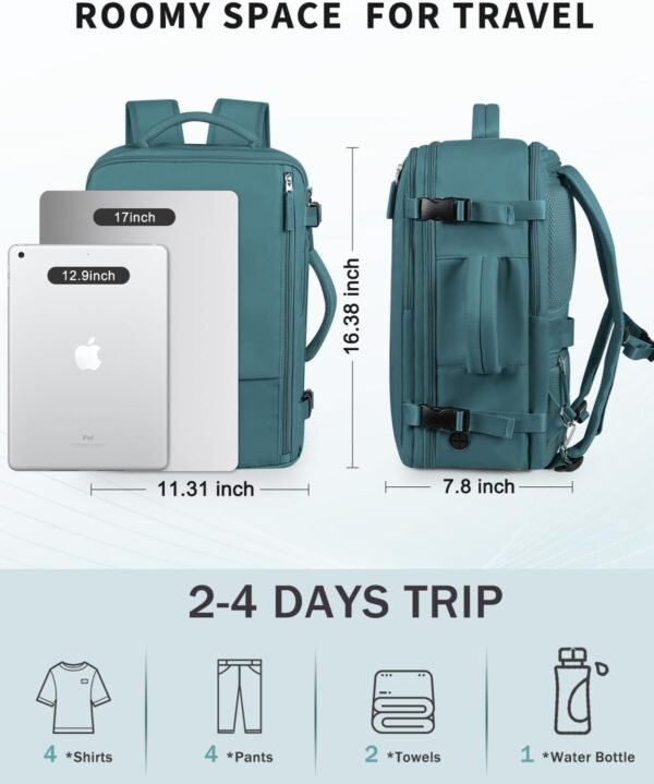 INC Travel Backpack For Women Men, Carry on Backpack for Airplanes, Waterproof Personal Item Travel Bag With USB Charging Hole For Travel, College - Image 4
