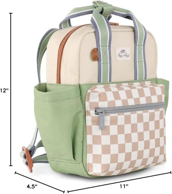 Itzy Ritzy Toddler Backpack - Daycare Bag - Features Adjustable Shoulder Straps, 2 Side Pockets & Spacious Interior with Wipeable Fabric Lining & Name Label, Checkerboard Backpack - Image 8