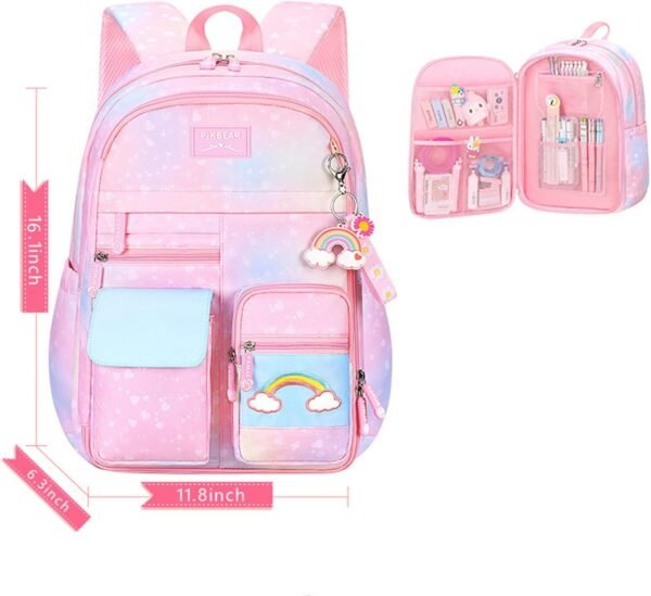 Girls Backpack,Backpacks for Girls,Kids Backpack with Compartments Elementary School Bag For Girls School Backpack for Girls (Pink) - Image 5