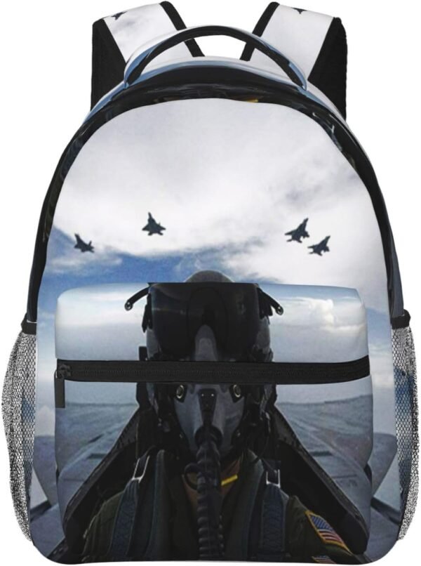 Backpack for Boys Girls Kids, Fighter Pilot Aircraft Airplane Plane Backpack Travel School Bag Bookbag Schoolbag Daypack for Men Teens Children - Image 6