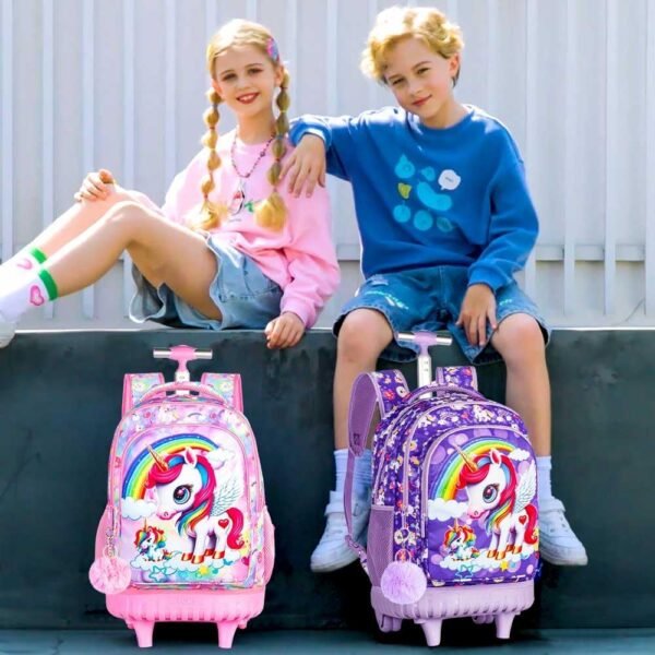 UFNDC 3PCS Rolling Backpack for Girls, Kids Unicorn School Backpacks with Wheels，Travel Roller Wheeled Bookbag - Image 6
