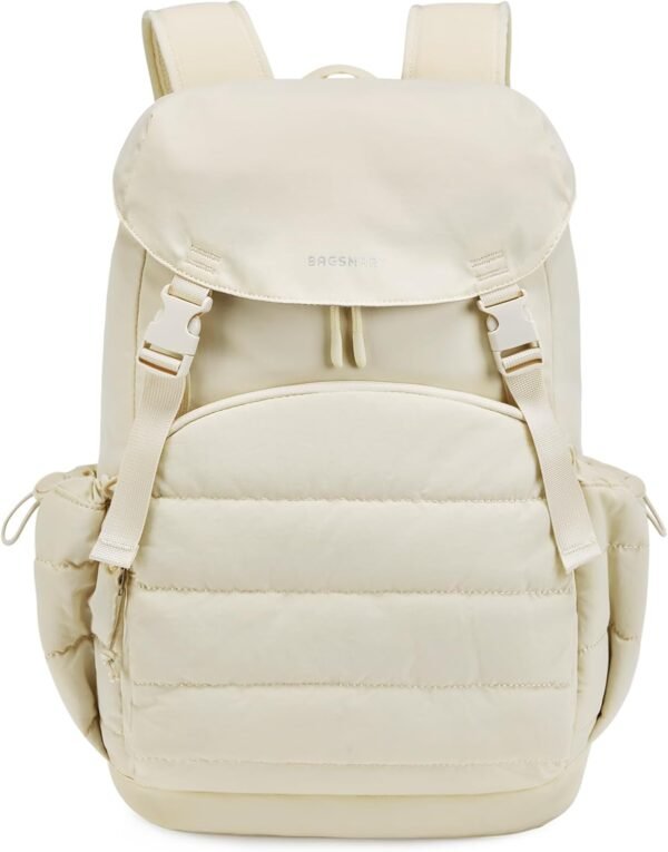 BAGSMART College Laptop Backpack, Large Opening Travel Backpack for Women,TSA Approved Personal Item, Outdoor Backpack for 15.6 Inch Laptop, Water-Resistant Casual Daypack, Beige