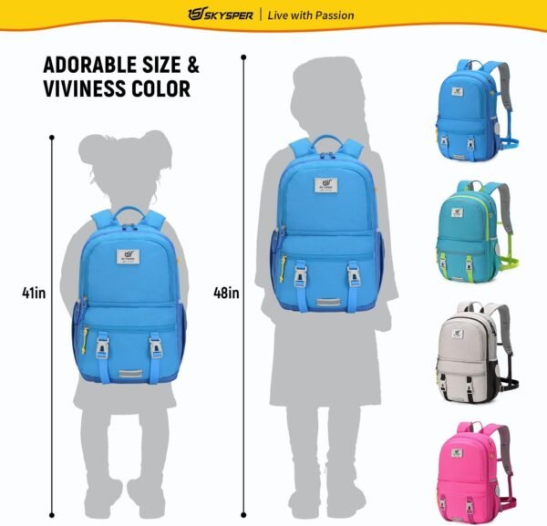 SKYSPER Kids Backpack - 18L School Backpacks Girls Multi-compartment Travel Bags Boys Bookbag Teen with DIY Sticker - Image 5