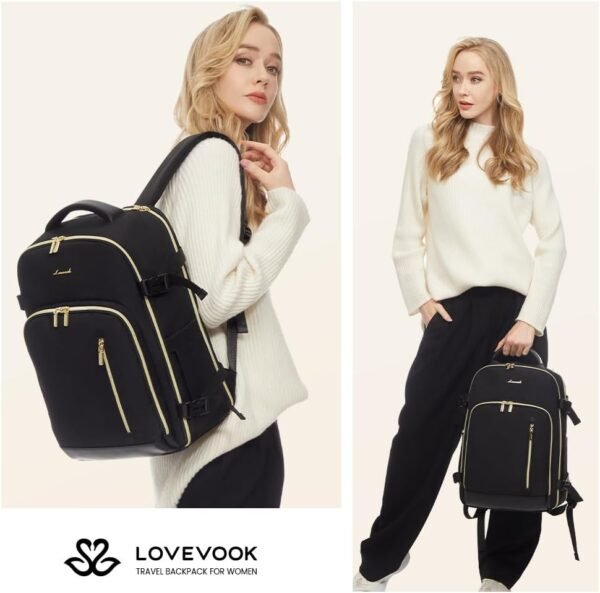 LOVEVOOK Carry on Backpack, Travel Backpack for Women Flight Approved, Waterproof Large Personal Item Travel Bag with 3 Packing Cubes, Daypack Luggage Weekender Overnight Backpack - Image 6