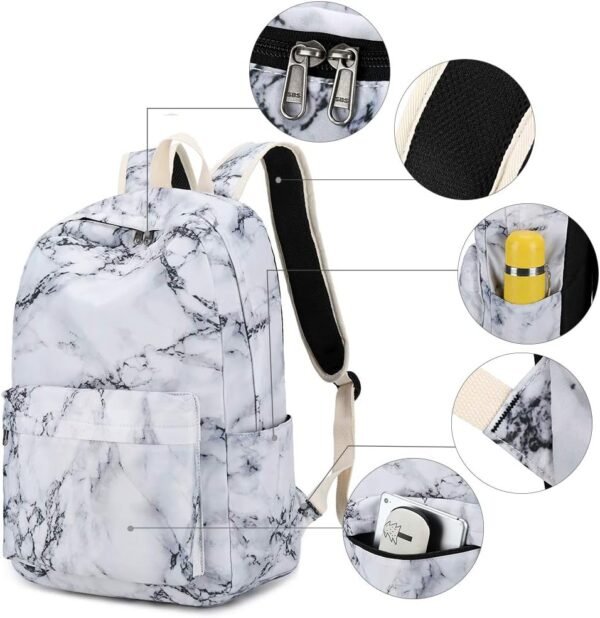 Backpack for Teen Girls Womens School Backpack Laptop Bookbags Travel Casual Rucksack Daypacks (Marble) One_Size - Image 6