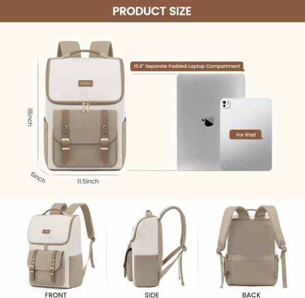 LOVEVOOK Laptop Backpack for Women, 15.6 Inch Vintage Water-Resistant Travel Backpack with U-Shaped Opening, Work College Backpack with Laptop Compartment, Nurse Teacher Backpack for School - Image 4