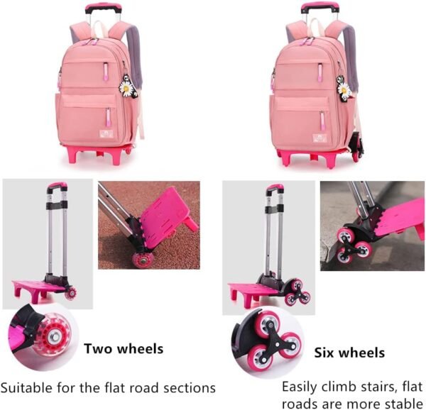 Rolling Backpack,Backpack with Wheels,Kids Roller Backpack for Girls Boys Travel Bag on Wheels Kids Trolley School Bag,Blue - Image 4