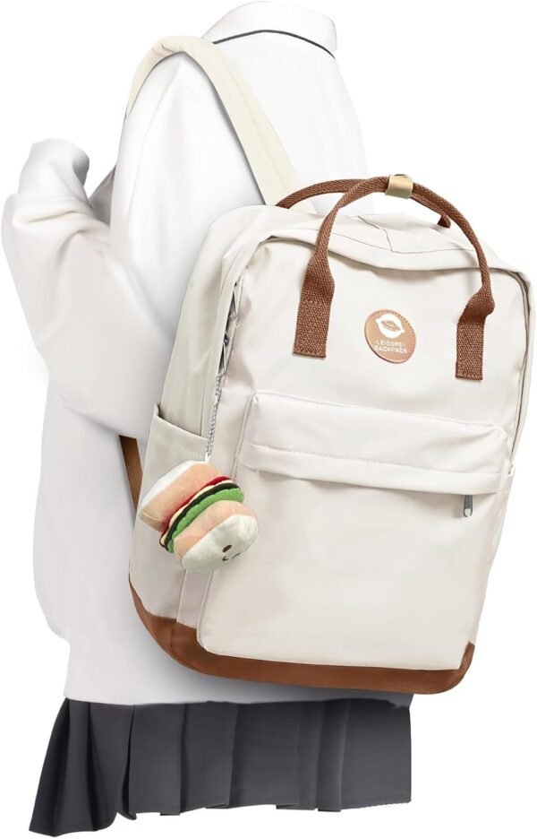 College Bakcpacks For Women High School Backpack Casual Daypack Gym Backpack Waterproof Small Travel Backpack School Bag For Teens Girls Boys(White With Brown)