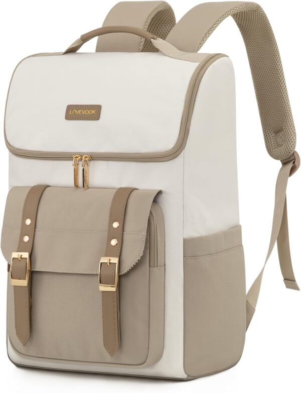 LOVEVOOK Laptop Backpack for Women, 15.6 Inch Vintage Water-Resistant Travel Backpack with U-Shaped Opening, Work College Backpack with Laptop Compartment, Nurse Teacher Backpack for School