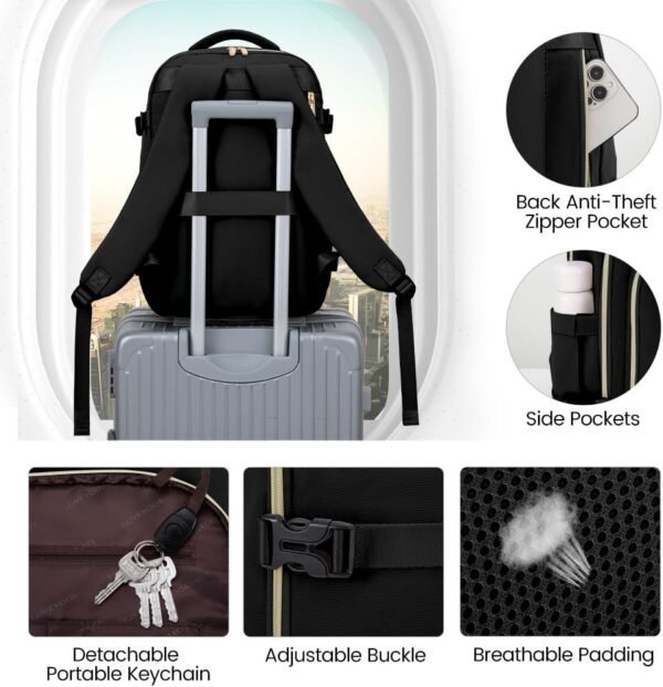 LOVEVOOK Carry on Backpack, Travel Backpack for Women Flight Approved, Waterproof Large Personal Item Travel Bag with 3 Packing Cubes, Daypack Luggage Weekender Overnight Backpack - Image 5