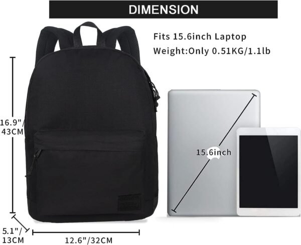 SUPACOOL Lightweight Casual Travel Backpack with USB Charging Port for Men and Women, Laptop Backpack for College School boys and girls, Bookbag, High School Backpack for Teens (Full Black) - Image 2