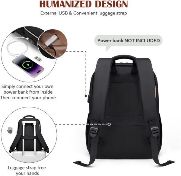 Laptop Backpack for Women,Travel Backpack with Laptop Compartment,Casual Daypack College Bookbag Computer Work Backpack, Black - Image 4