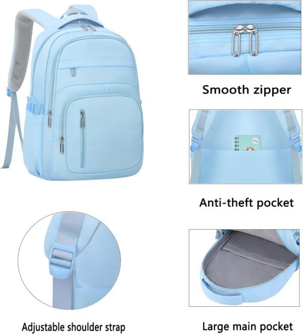 Cute School Backpack for Women Men Casual Travel Laptop Backpack Aesthetic Lightweight College Bookbags for Kids(Blue) - Image 3