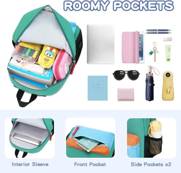 Kids Backpack, 16'' Lightweight School Backpack for Boys Girls,Casual Bookbag for Primary Elementary Middle School,Age 5-14,Lake Green and Blue,Large Size - Image 5
