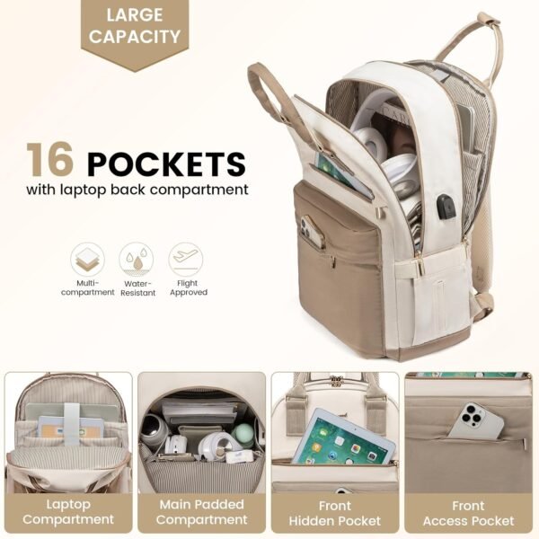 LOVEVOOK Laptop Backpack for Women 15.6 Inch,Cute Backpack Laptop Bag with USB Port,Waterproof Travel Backpack Purse Teacher Nurse Bag Fashion Computer Bag for Work - Image 2