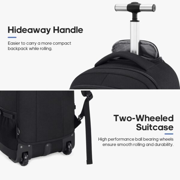 Rolling Backpack,16inch Wheeled Laptop Backpack, Carry on Underseat Bag with Wheels, Overnight Weekender Small Travel Suitcase for Men Women - Image 5