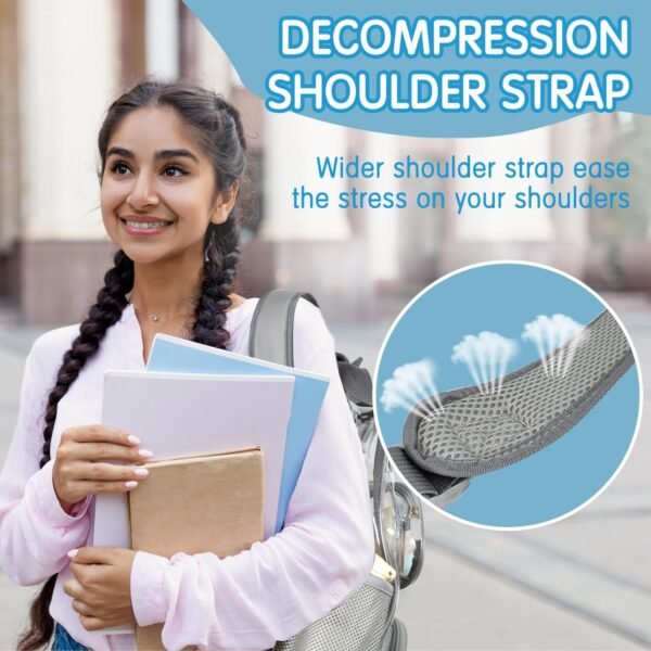 deli Clear Backpack for School, Heavy Duty PVC Transparent Bookbag for Boys and Girls, See Through Backpack for College Work Travel, Grey - Image 5