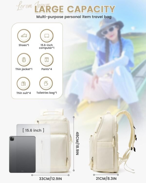 Travel Backpack For Women Men Laptop Backpack For Traveling On Airplane Travel Backpack Carry On Flight Approved Carry On Backpack Spirit Airlines Personal Item Bag 18x14x8 Beige - Image 2