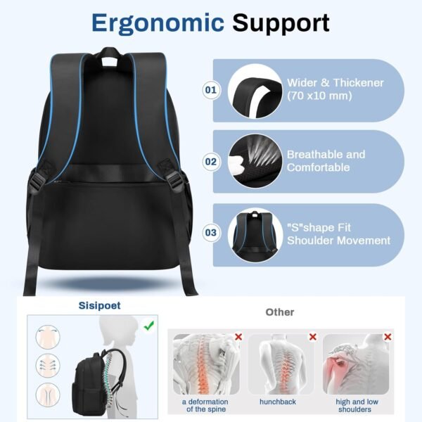 Lightweight Backpack for School, Classic College Backpack Multiple-pocket Bookbag for Teen Boys Girls Travel Backpack with Luggage Strap for Women Men, Black - Image 5