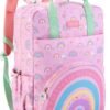 mommore Kids Backpack Girls, Durable Large Toddler Bookbag with Double Handles, Water Resistant Rainbow Backpack with Chest Strap for Preschool Kindergarten Travel