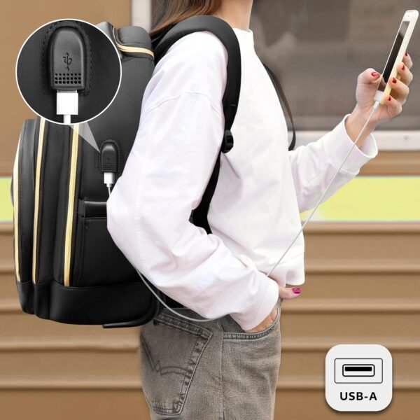Small Rolling Backpack, Underseat Carry On Luggage For Adults With Wheels, 15.6 Inch Wheeled Backpack for Women, Travel Roller Backpack, Rolling Bag, Black Gold - Image 3
