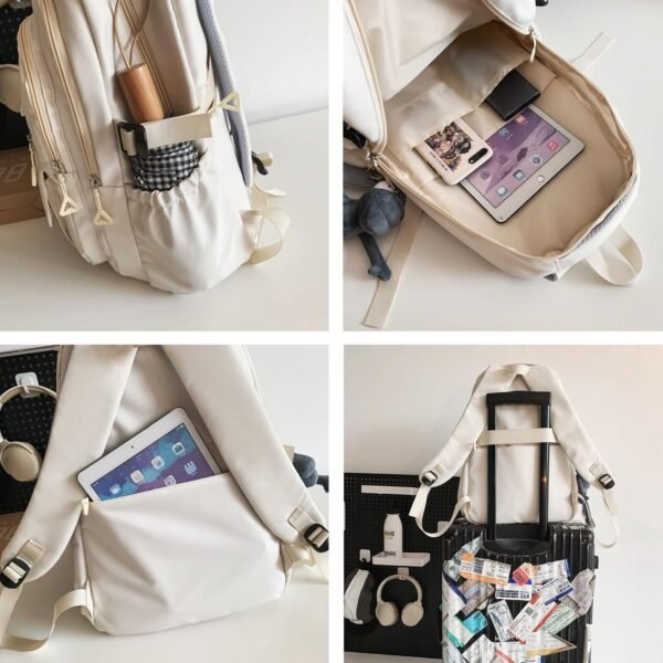 Cute Aesthetic Backpack Girls Backpack for School Large Capacity Bookbags College Backpack for Students Kids Teen Girls Laptop Bookbag Casual Travel Daypacks(White) - Image 2
