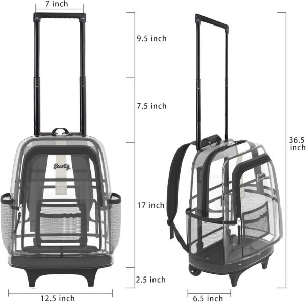 seastig Clear Backpack Rolling Backpack for Kids 18in Double Handle Wheeled Backpack Children Luggage for School, Travel - Image 4